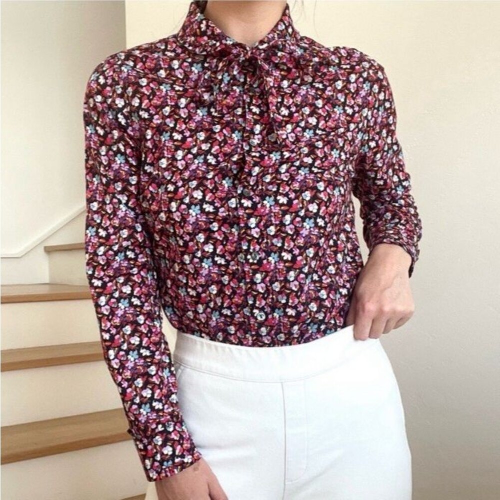 Liberty Arts Colab J. Crew Blouse Sarah Floral Cotton Ruffled Collar Cuffs Sz 2